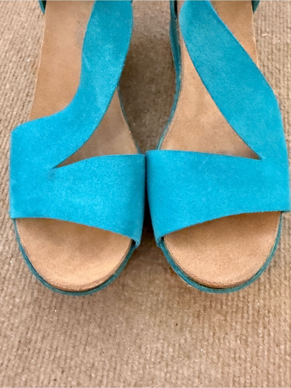 Women’s Teal Antelope Suede Wedge sandals - Picture 3 of 6